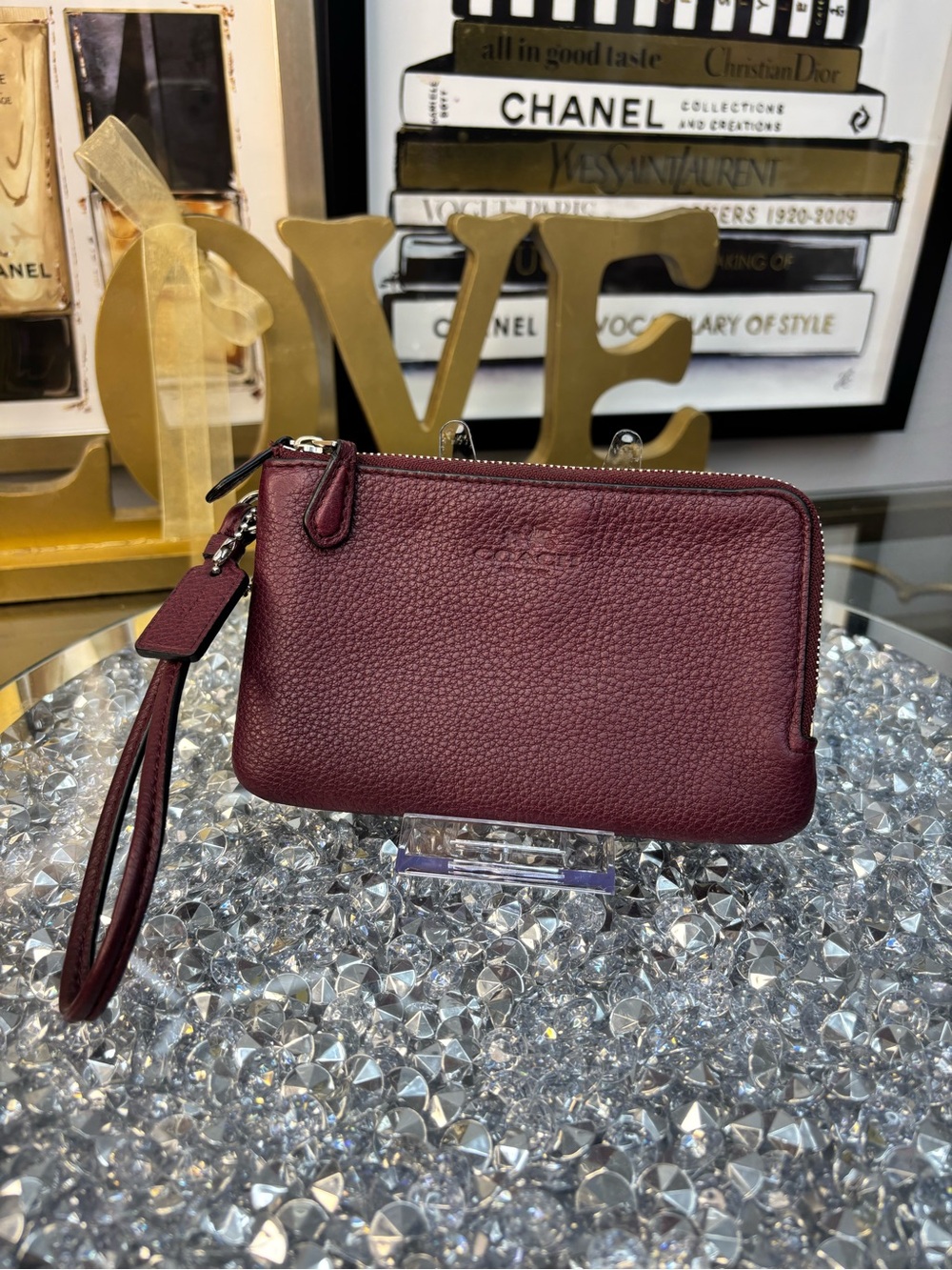 Leather Wristlet Pouch - Burgundy